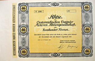 unpunched Austrian Daimler Motoren AG share cup. Vienna 1920 Austria