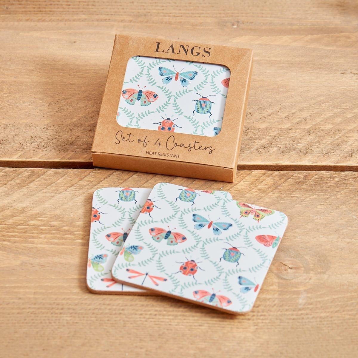 Drinks Coaster Set Drink Coasters Coffee Mug Cup Mat Cork Square Butterfly 4pc