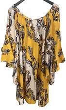 EST. 1946 Women’s XL Bell Sleeve Yellow Paisley Knee Length Dress Boho Hippie