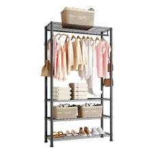 VEVOR Clothing Garment Rack 4 Tiers Adjustable Height Closet Wardrobe Rack Black