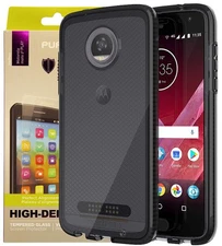 Tech21 Black Smoke EVO Check Case + PureGear Tempered Glass for Moto Z2 Play