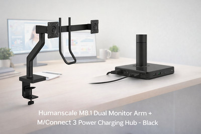 Humanscale M8.1 Dual Monitor Arm + M/Connect 3 Power Charging Hub   Black