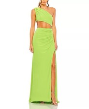Ieena for Mac Duggal Green Cutout One Shoulder Ruched Back Gown Size 4 NWT
