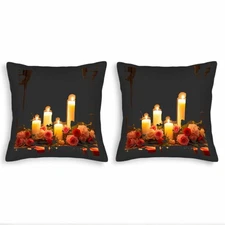 Set of 2 Decorative Throw Pillow Covers 18x18in - Lit Candles & Vibrant Roses 