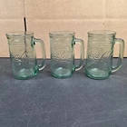 COCA-COLA Green Glass Vintage Coke Mugs Stein w/ Handle - Lot of 3,  16 oz Heavy