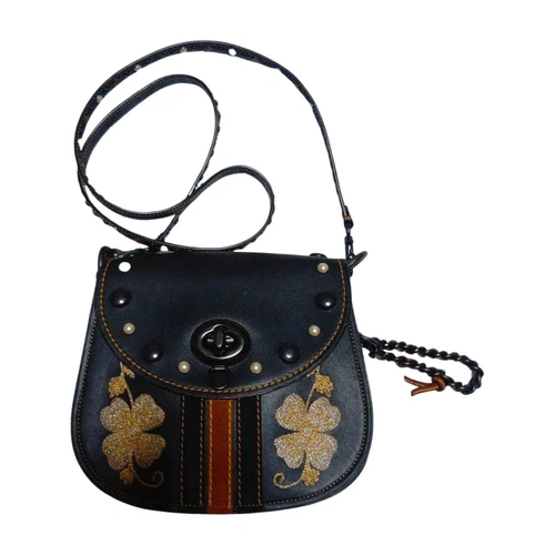 Coach Western Embroidery Saddle Bag Black Leather Studded Clover Glitter 861716 - Picture 1 of 8