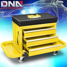 350lbs Capacity 3-Drawer Rolling Mechanics Seat Shop Stool w/ Tool Trays Yellow