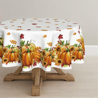 KüRbisse AhornbläTter Sonnenblumen Herbst Tischdecke Rund 120 Cm, Fall Fleckschu