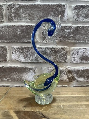 Vintage Large 8” Sommerso Swan Blue Green Orange Murano Italy Glass Art Bird