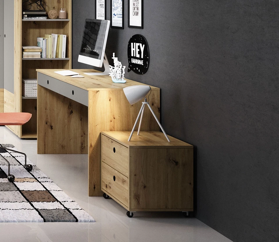 Schreibtisch Kuki PC-Tisch Rollcontainer 138x50cm bernstein eiche platingrau - Bild 4 von 4