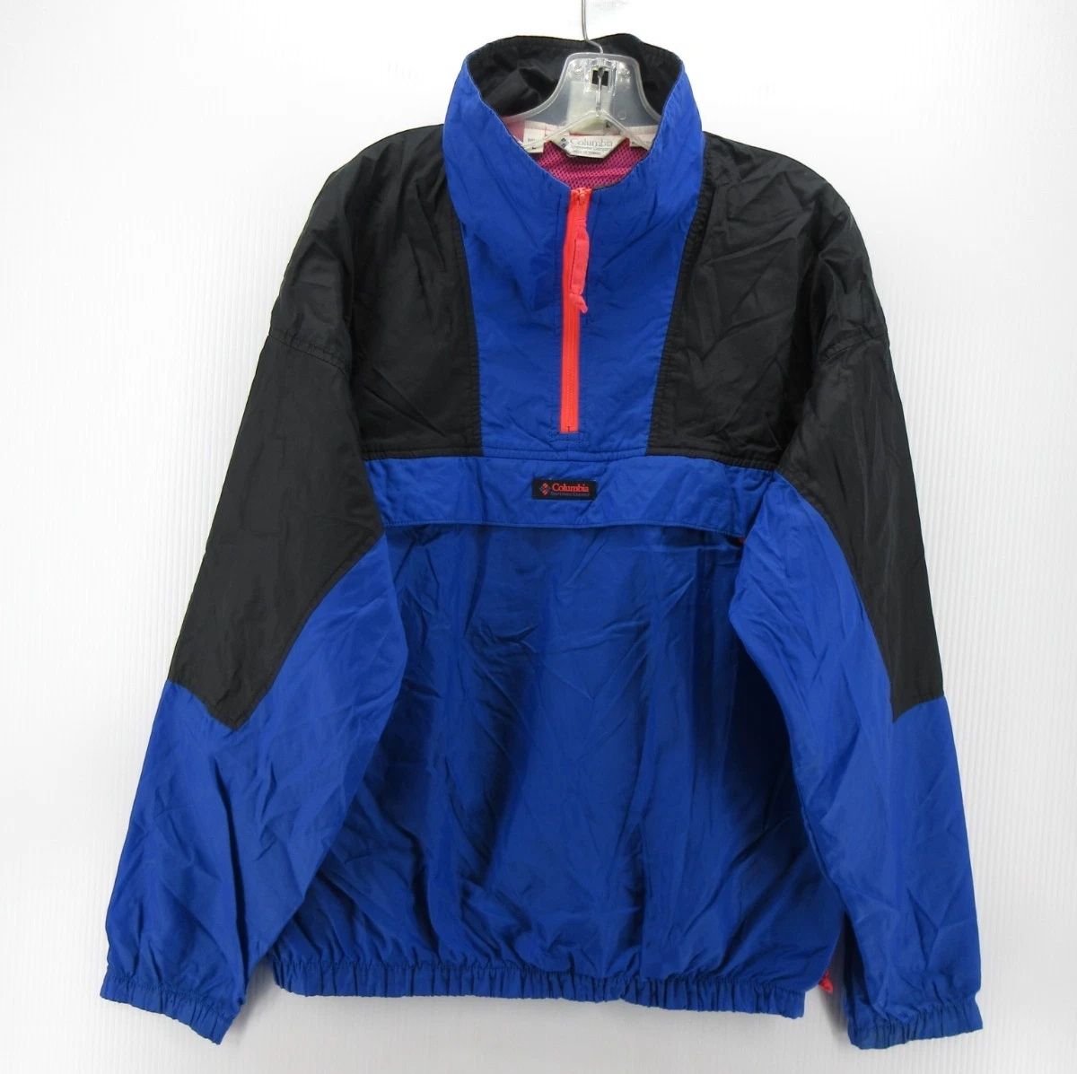 VINTAGE Columbia Jacket Men Large Blue Windbreaker 1/4 Zip Radial Sleeve 90s *