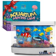 Calm Aquarium Lamp W/ Moving Fish LED Nightlight Stress Relief Meditation New