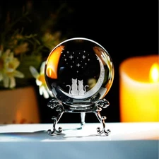 Enchanting 60mm Cat-Themed Crystal Ball with Stand - Home Decor for Cat Lovers