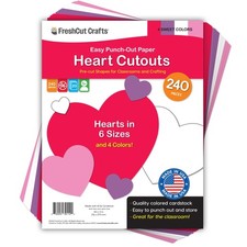 Heart Cutouts, 4 Sweet Colors, 6 Sizes, 240 1" x .9" - 6" x 5.25",