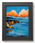 Coastal Cliffs Sunset Seascape Original Acrylic Painting 9x12 R Stevens