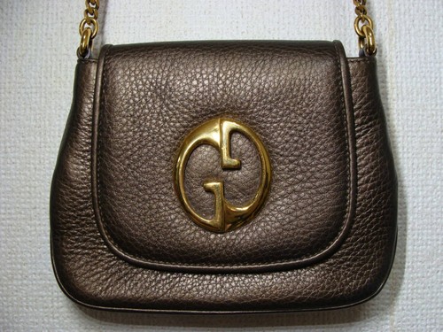 GUCCI Metal Chain Logo GG Pattern Mark Shoulder Pouch Hand Bag Pochette Leather