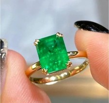 3 Ct Emerald Cut Natural Emerald Solitaire Wedding Ring 14K Solid Yellow Gold