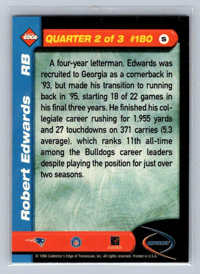 1998 Collector's Edge Odyssey #180 Robert Edwards - Image 2 of 2