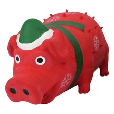 (1) Multipet Holiday Red Latex Grunting Goblet Pig 8" Piggy Dog Toy Christmas