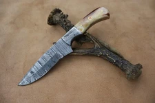 8" HANDMADE DAMASCUS STEEL SKINNER KNIFE WITH BONE HANDLE  W/SHEATH