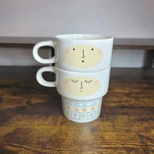 Cute Stackable Matryoshka Couples Coffee Cup Mugs Pair Faces Patterns Ceramic