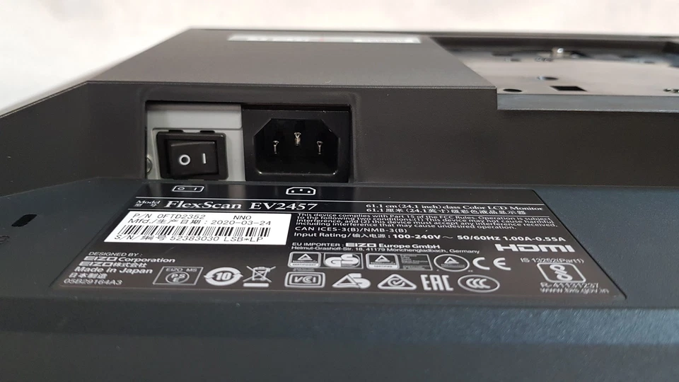 EIZO FlexScan EV2457 24.1" Monitor 1920 x 1200 IPS W-LED 60Hz 16:10 HDMI DP DVI - Image 3 of 4