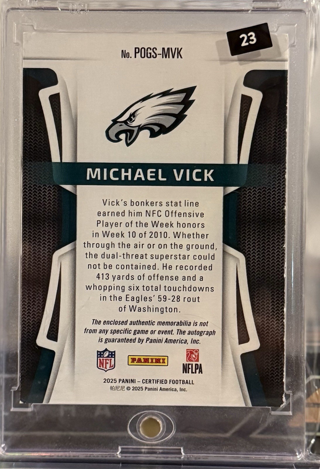 2025 Panini Certified Michael Vick Piece of the Game patch auto RED /35 view 2