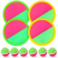  Toss and Catch Ball Set Catch Game Toys with 4 Paddles 6 Balls Green, Rose Red