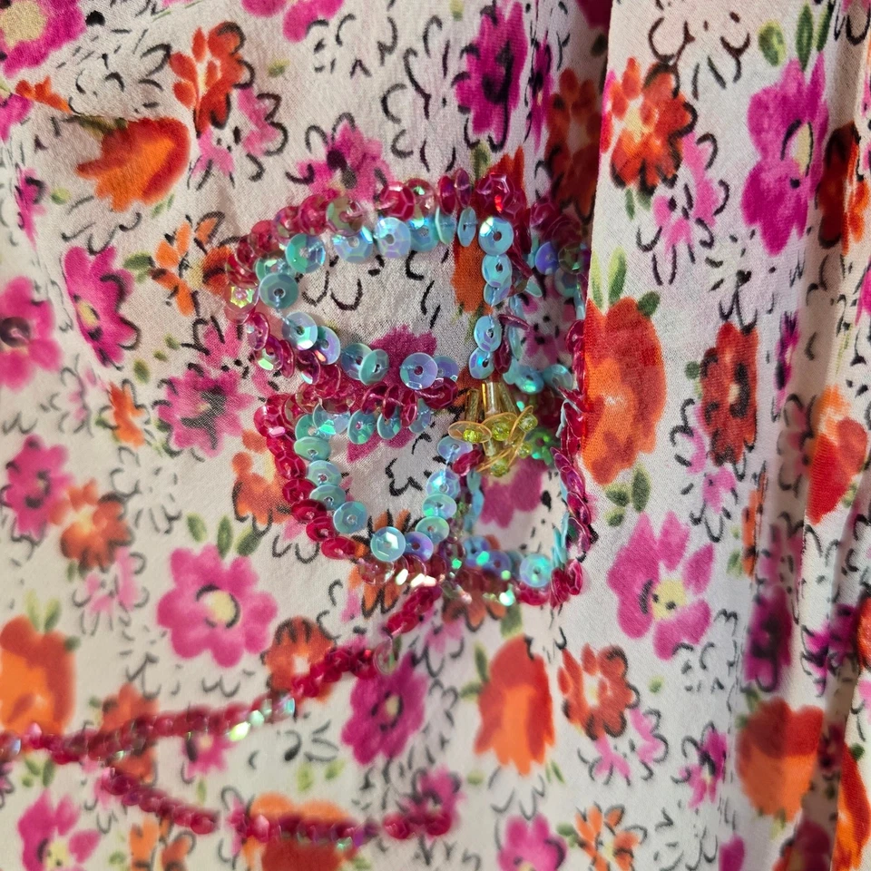 Vestido sin Mangas de Lapislázuli Para Mujer L Rosa Naranja Seda Floral Lentejuelas Cottagecore Y2K Hada  Foto 4 de 4