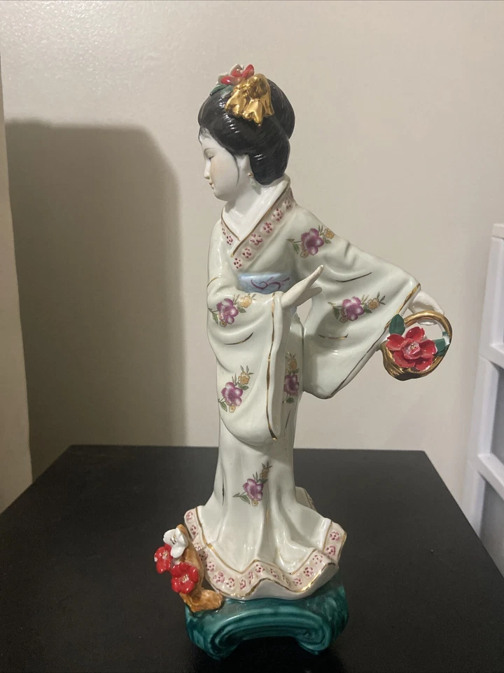 "Estatuilla de colección geisha estatuas japonesa pintada a mano porcelana dorada 12""" Foto 4 de 4