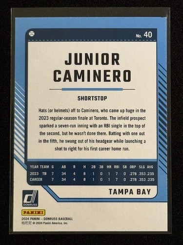 Panini Donruss 2024 - Lámina de estatua #40 Junior Caminero (RC) TAMPA BAY - Imagen 4 de 4
