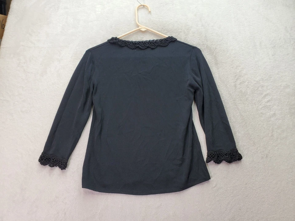Blusa Top Mujer Joseph A Mediana Negra Viscosa Desnudo Encaje Manga Larga Cuello Redondo Foto 2 de 4