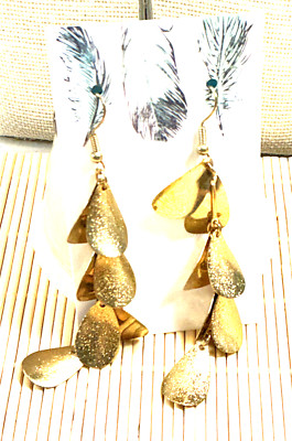 Fashion Earrings Gold Dust Texture Stacked Paddle Long Pierced Drop Lot 95