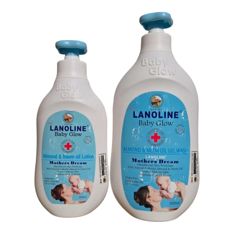 Lanoline Baby almond & Neem Wash 1000ml, Lotion 600ml Day 1 To 15yrs - Image 2 of 4