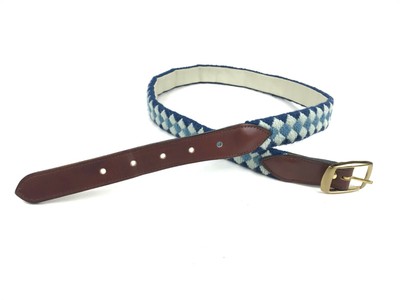 FOXCHASE RUN HANDMADE NEEDLEPOINT BELT USA AMERICAN FLAG STITCHED POWDER BLUE 36