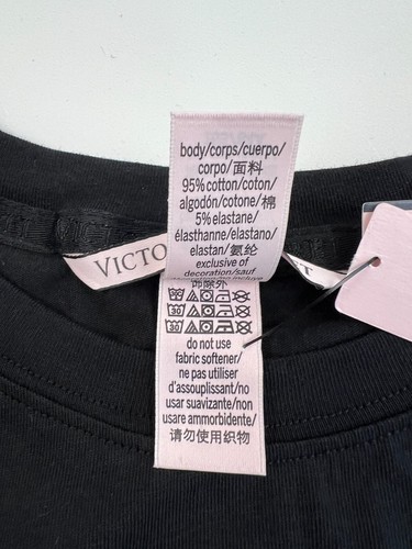 Victoria's Secret Long Sleeve Crew Neck Crop w/VS Graphic Shirt Black XS NWT - Picture 9 of 10