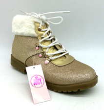 Juicy Couture Gold Glitter Ankle Boots Faux Fur Trim Big Girls Size 5M