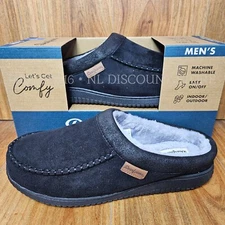 DEARFOAMS Men's Memory Foam Washable In/Outdoor Slippers ~ Black