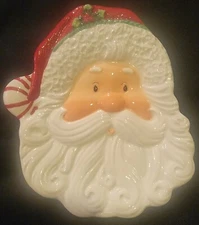 Fitz & Floyd Christmas Santa Face Plate Peppermint Series Jolly NEW No Box Holly