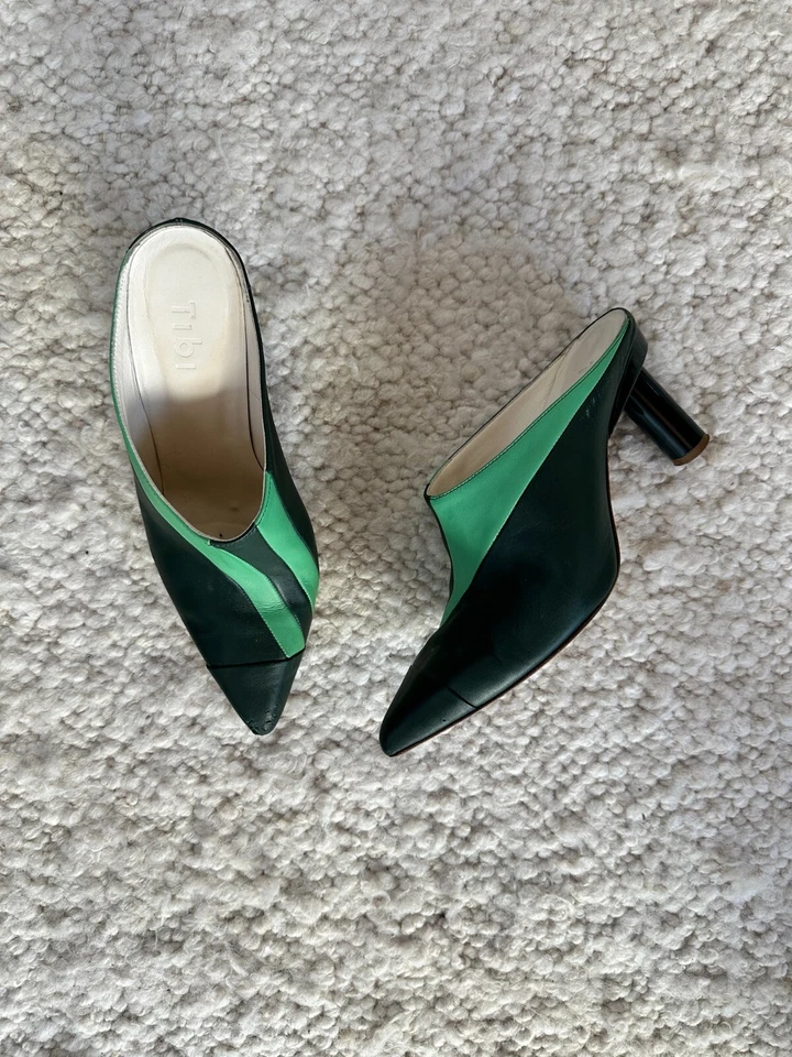 Salto mules de couro verde Tibi Joel tamanho 37 - Imagem 2 de 4