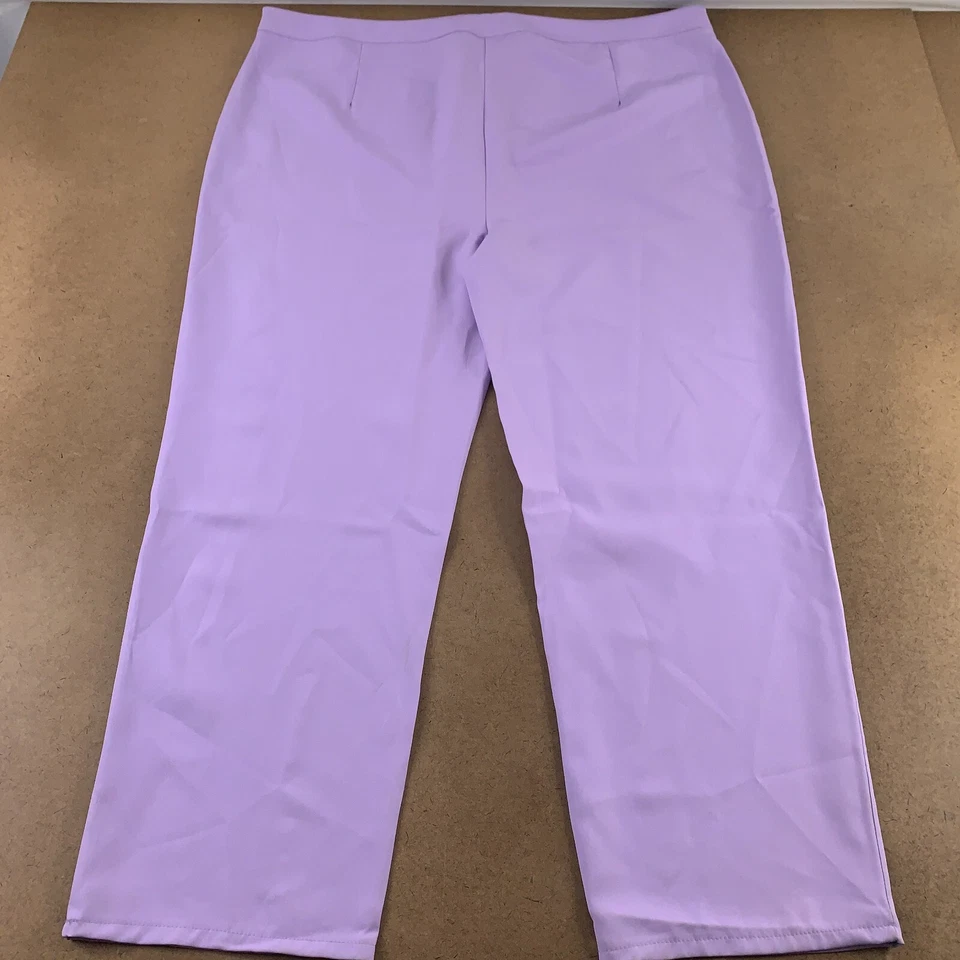 Pantalones de vestir Boohoo Plus 24 lila tiro alto frente plano pierna recta nuevos Foto 3 de 4