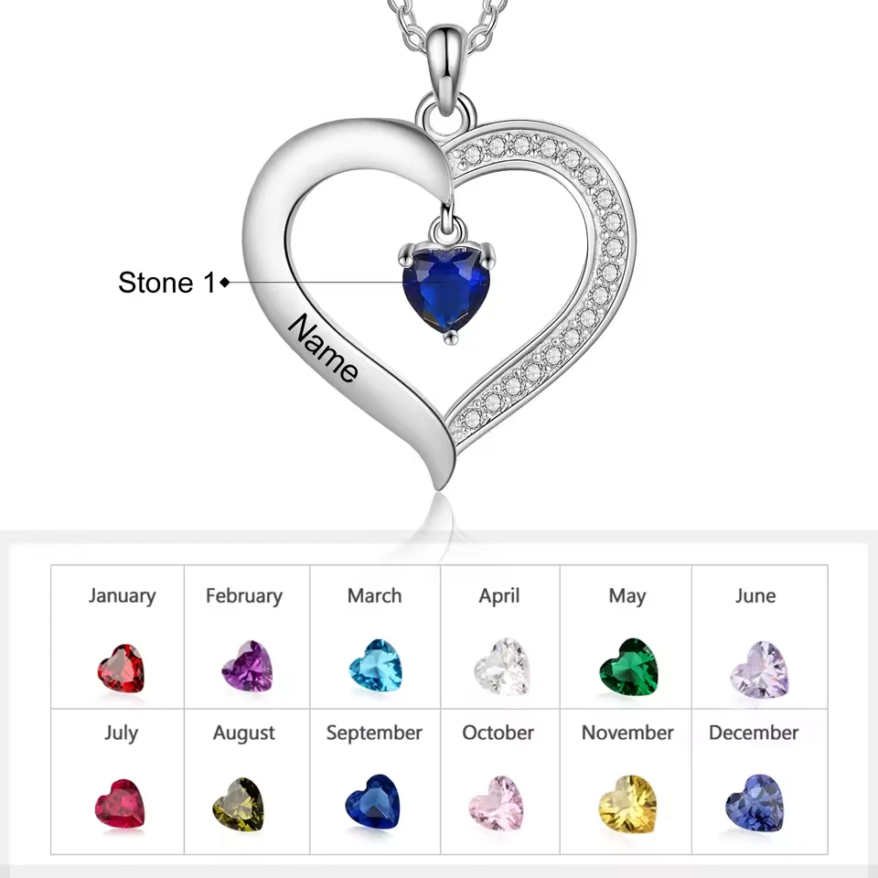 Nombre Personalizado 1-8 Piedras Natales Collar Corazón Colgante Circonita Cúbica Joyería Foto 2 de 4