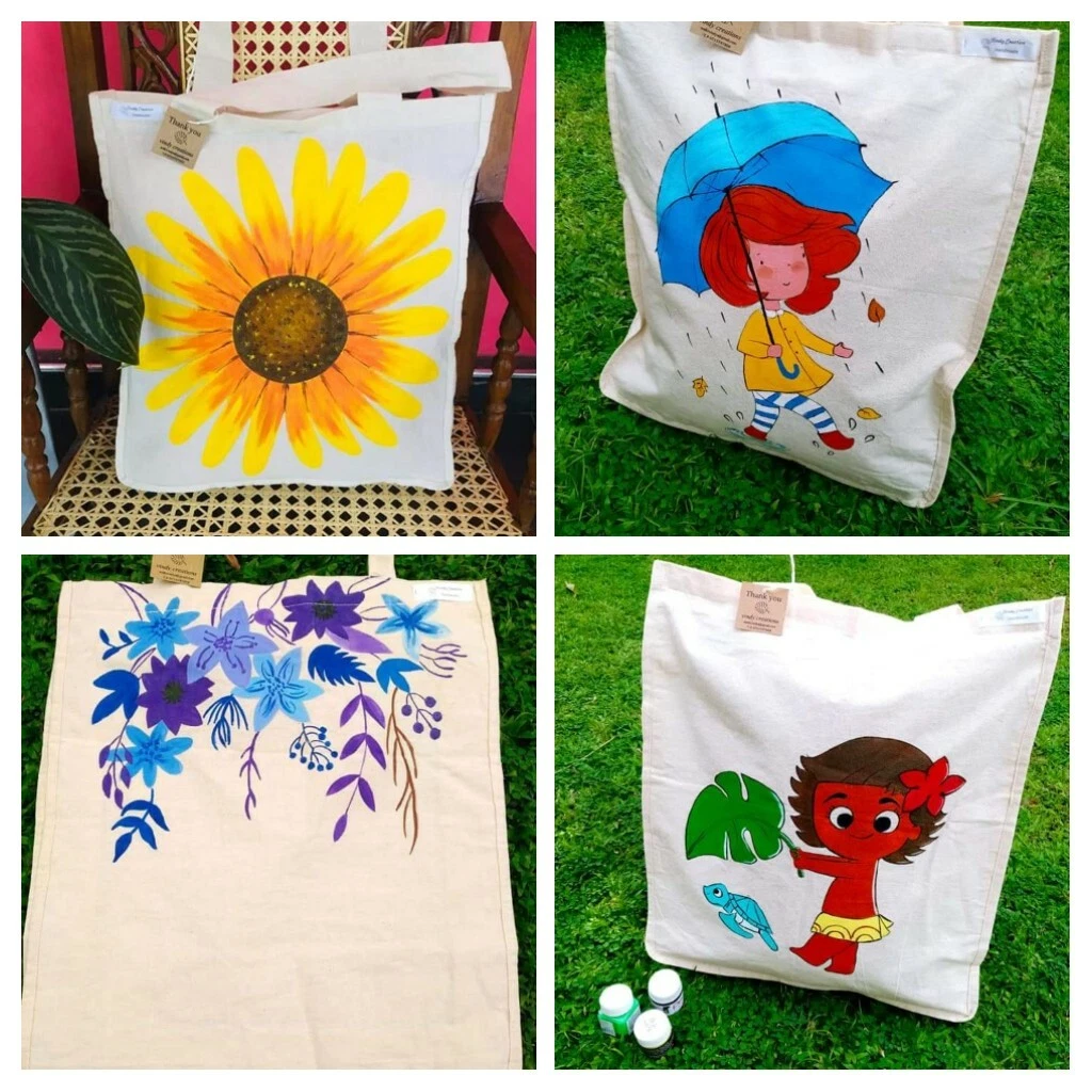 Hand Painted Cotton Canvas Tote Handbag Shoulder Bag Fashion Kids Girls  Women