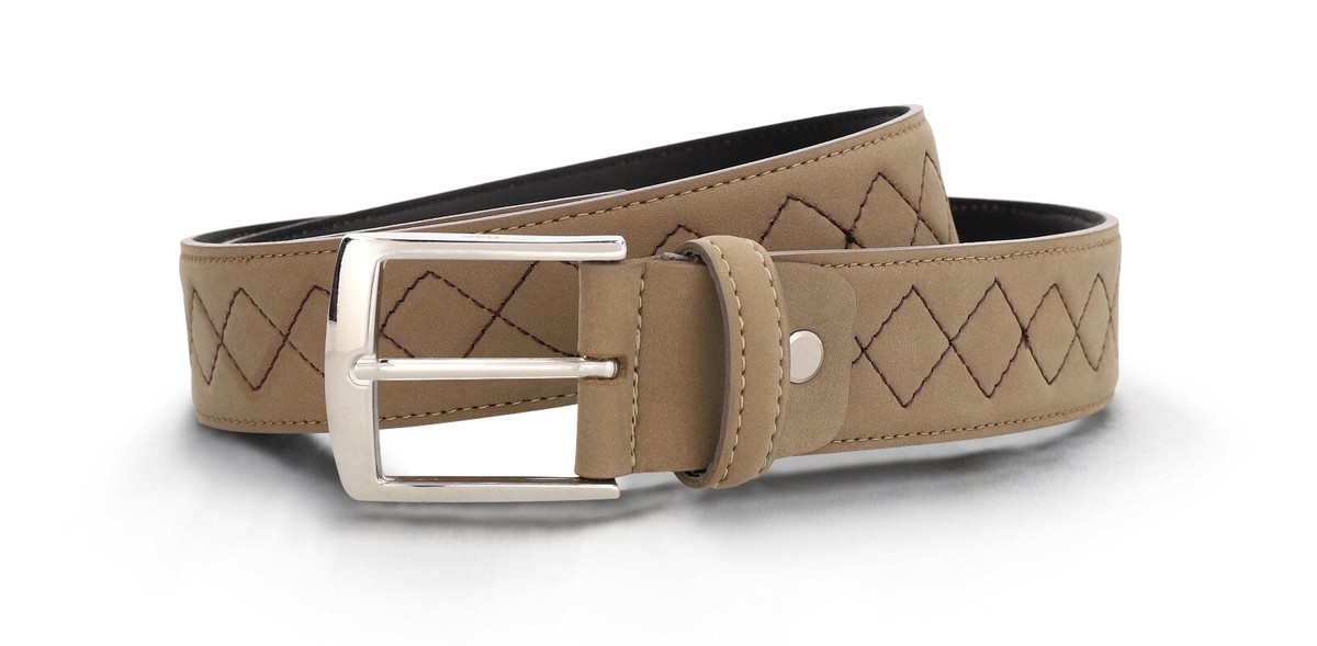 Mens belt criss-cross stitching on vegan nubuck square buckle adjustable  fashion