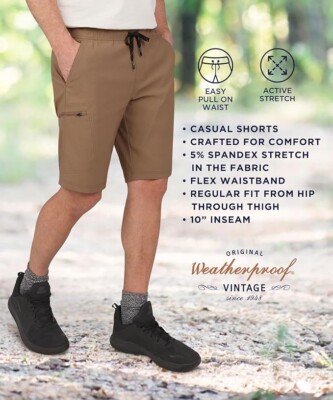 Weatherproof Vintage Men's Performance Weather-Flex Tech Shorts (US, Alpha, Small, Regular, Regular, Gray
