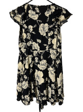 Free People Cream Black Floral Wrap Around Dress Size XSmall