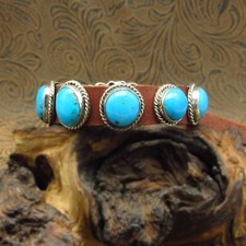  Turquoise Multi Stone Brown Leather Bracelet