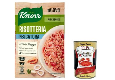 3x Knorr Risotto alla Pescatora, Meeresfrüchte Risotto, 175g+Polpa 400g