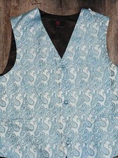 Brand Q Vest Mens Large Metallic Light Blue Paisley Dress Tux Tuxedo Suit Formal