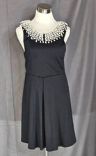 Free People - Black Fit and Flare Dress with Crocheted Collar - Medium